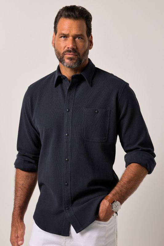 Chemise en piqué JP 1880, manches longues et col Kent, coupe Modern Fit - jusqu'au 8&nbsp