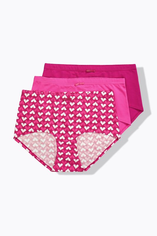 Culottes hipster en lot de 3, motif cœurs/uni