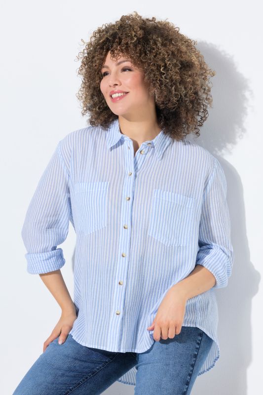 Chemisier rayé en crêpe, manches longues et col chemise