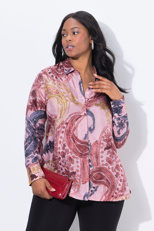 Chemisier en cupro motif à fleurs, col chemise et manches longues