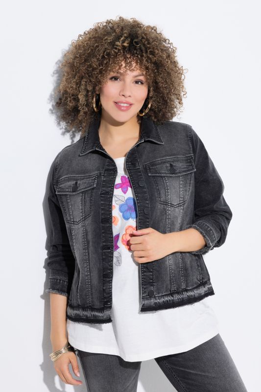Veste en jean à franges, col chemise et manches longues