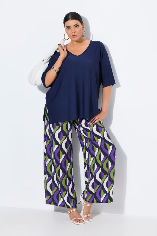 Pantalon à enfiler, jambe large et taille élastique, imprimé graphique
