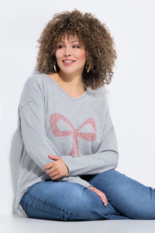 Sweat-shirt oversize, motif grand nœud, manches longues et col en V