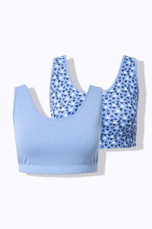Lot de 2 brassières, décolleté rond, cœurs/uni