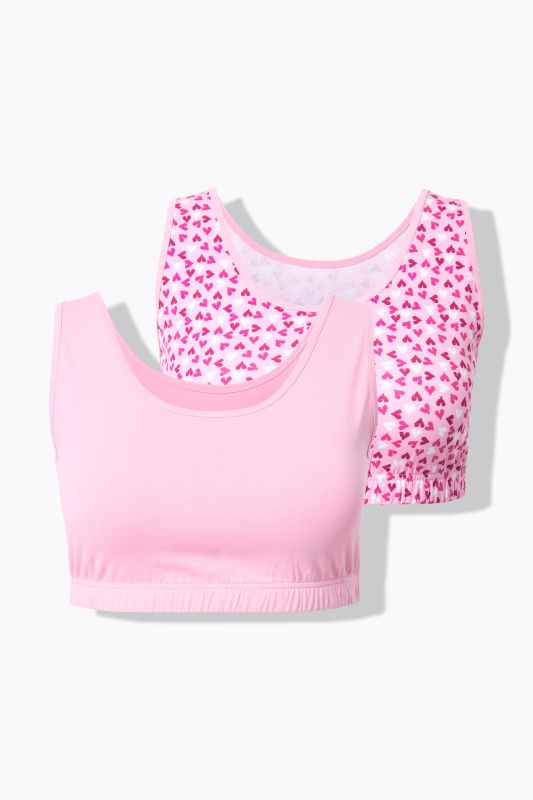 Lot de 2 brassières, décolleté rond, cœurs/uni