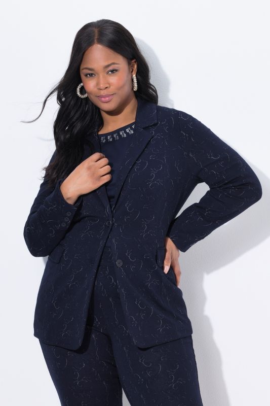 Blazer en jersey motif jacquard, col à revers et manches longues