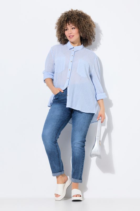 Jean Sarah en polyester recyclé, jambe ajustée et ourlet frangé