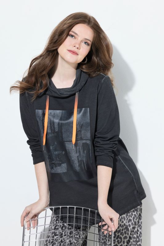 Sweat-shirt New York, col montant et manches longues, molleton teint à froid