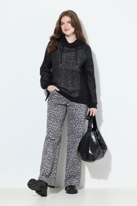 Jean Mary en sergé stretch, motif léopard, ourlet frangé