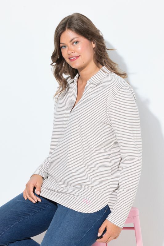 T-shirt rayé, col polo et manches longues