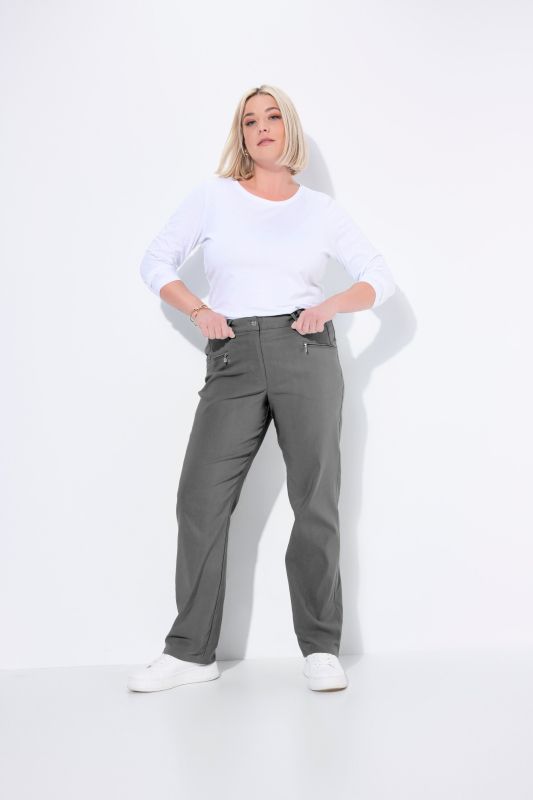 Pantalon Mony en tissu stretch thermique, jambe légèrement carotte, poches zippées