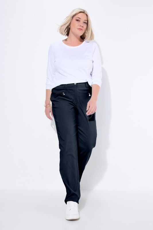Pantalon Mony en tissu stretch thermique, jambe légèrement carotte, poches zippées