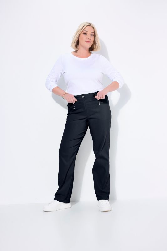 Pantalon Mony en tissu stretch thermique, jambe légèrement carotte, poches zippées
