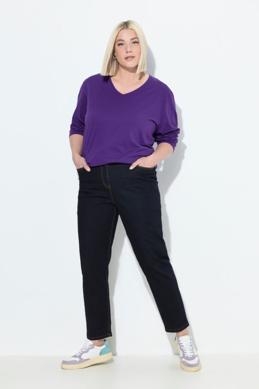 Jean Mom en denim stretch, coupe 5 poches et taille confortable