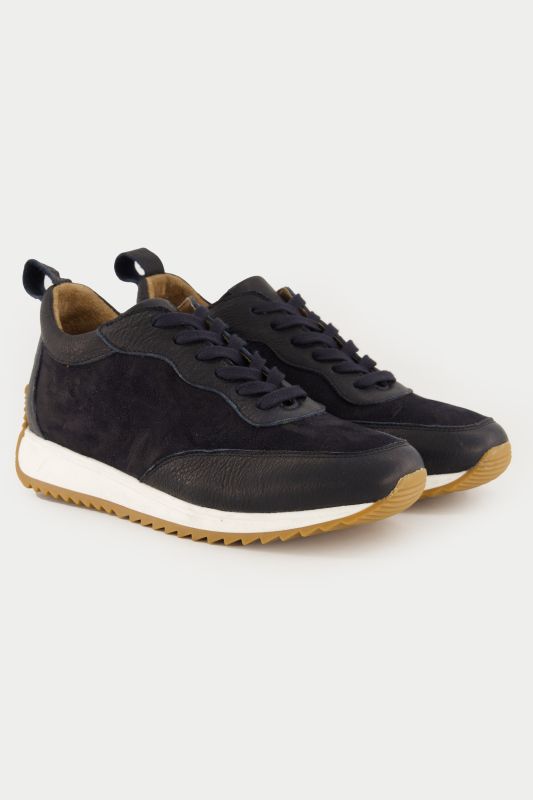 Sneakers mélange de cuirs, semelle intérieure amovible - largeur H