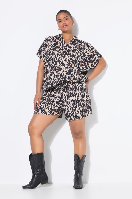 Short en mousseline, imprimé léopard XL, coupe Wide Legs