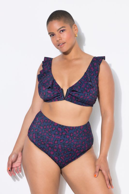 Bas de bikini taille haute, imprimé léopard coloré