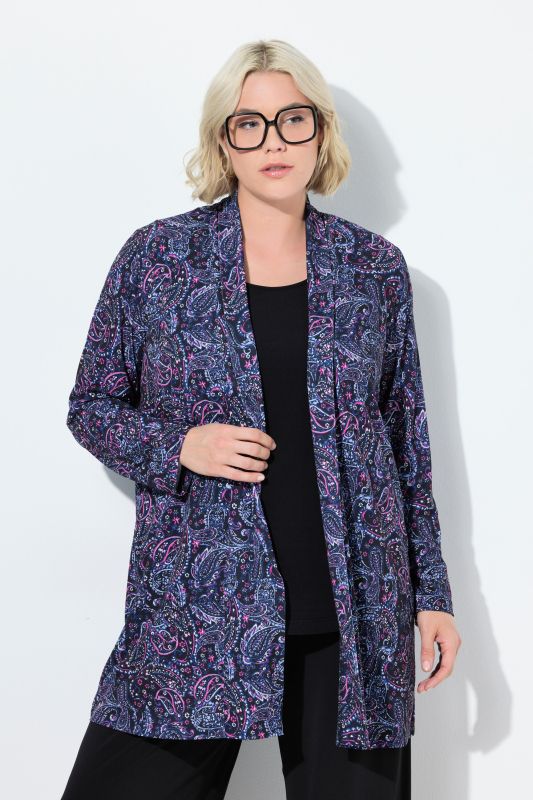 Veste en jersey à manches longues et col châle. Coupe ouverte sans fermeture