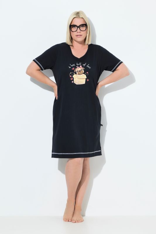 Grand t-shirt avec imprimé, col V et manches courtes