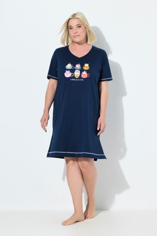 Grand t-shirt avec imprimé, col V et manches courtes