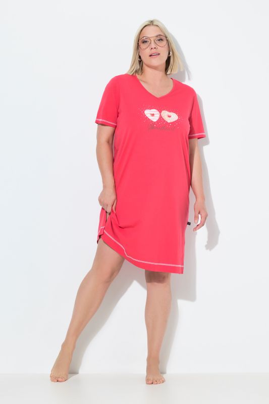 Grand t-shirt avec imprimé, col V et manches courtes