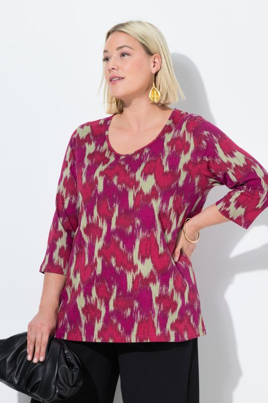 T-shirt coupe évasée, décolleté rond et manches 3/4
