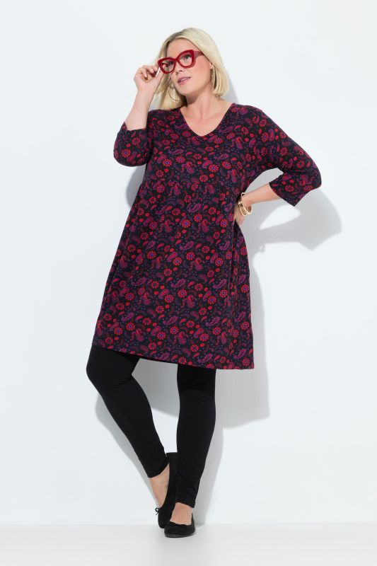 Robe en jersey, coupe évasée, décolleté en V et manches 3/4