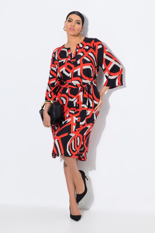 Robe col tunisien, manches 3/4 et imprimé graphique