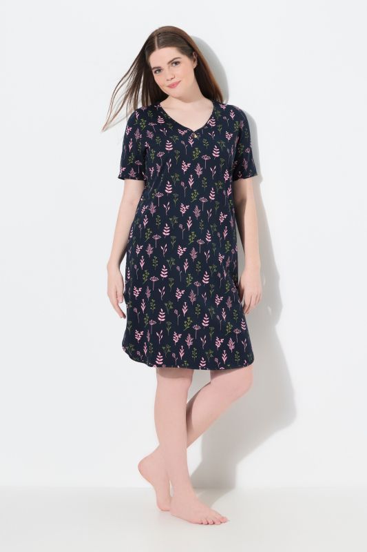 Chemise de nuit en coton bio. Encolure en V et manches courtes