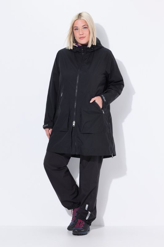 Veste de pluie imperméable, capuche et fermeture zippée de chaque côté, coupe évasée