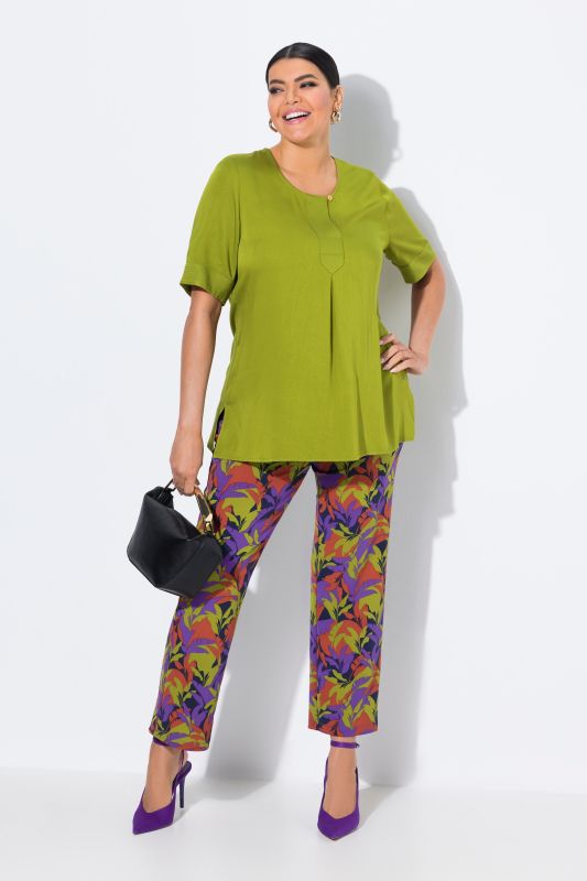 Pantalon Sienna en jersey motif feuilles, jambe étroite et taille élastique