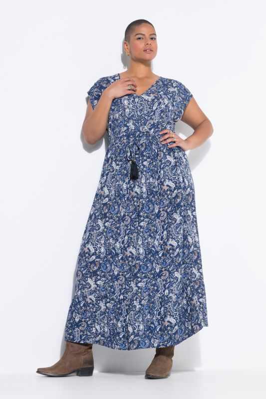 Robe maxi imprimé cachemire, cordon à nouer, coupe évasée