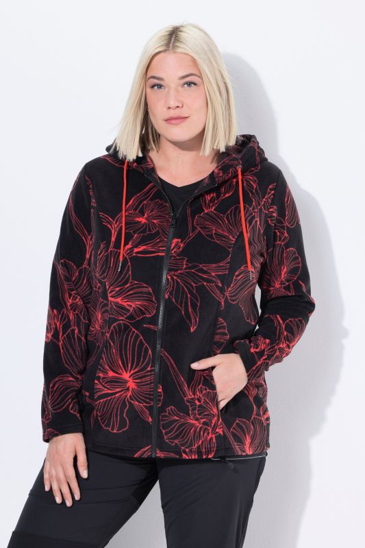 Veste à capuche en polaire, motif floral et manches longues