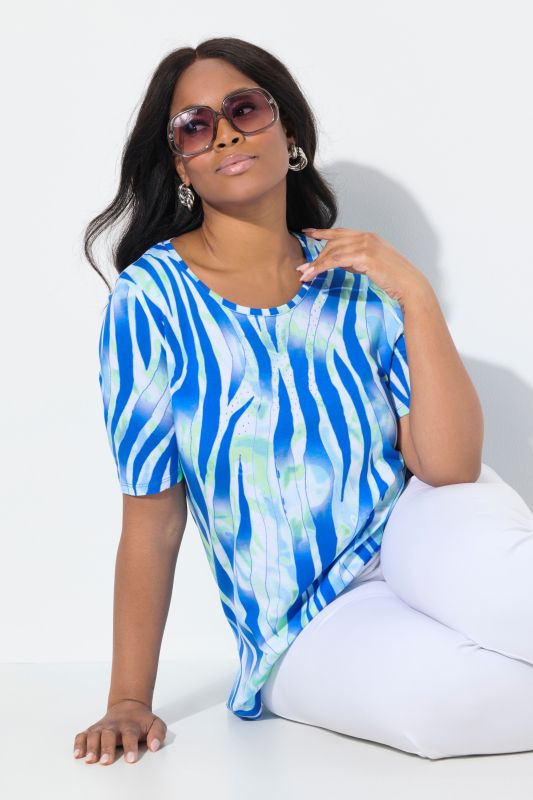 T-shirt motif zèbre, coupe évasée. Encolure ronde et manches courtes