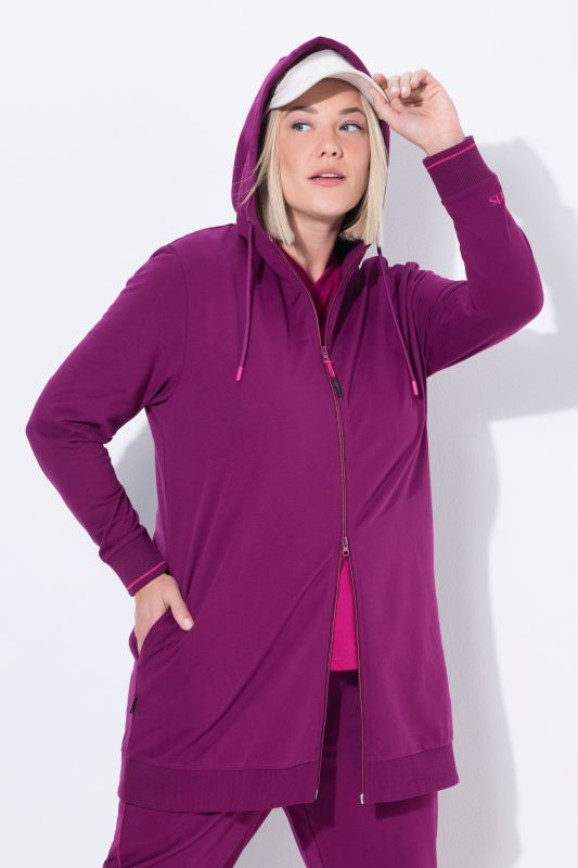 Veste oversize en molleton, passepoil fantaisie, capuche et fermeture à glissière à double sens