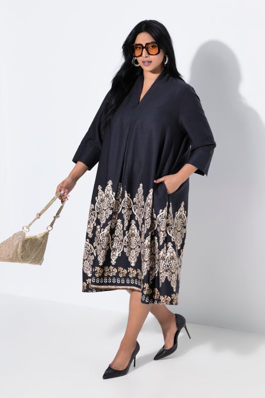 Robe midi en lyocell, coupe évasée, col calice et manches 3/4