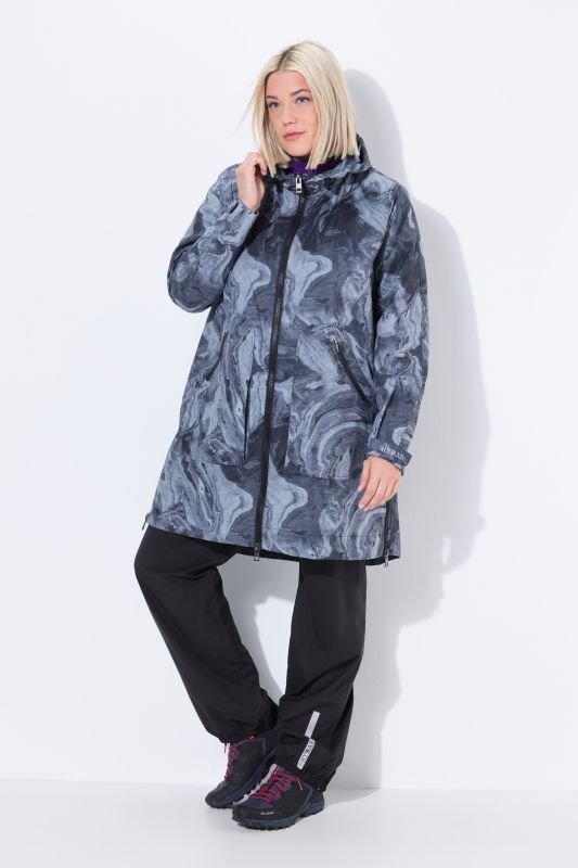 Veste de pluie imperméable, capuche et fermeture zippée de chaque côté, coupe évasée