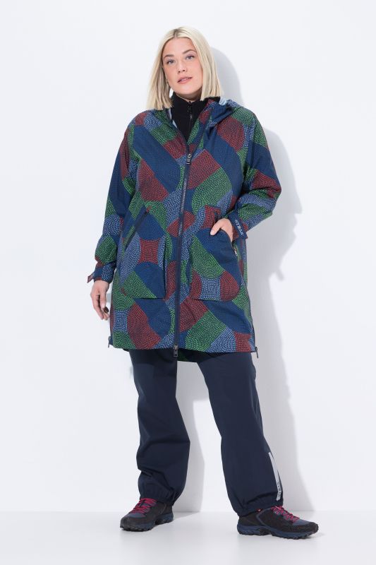 Veste de pluie imperméable, capuche et fermeture zippée de chaque côté, coupe évasée