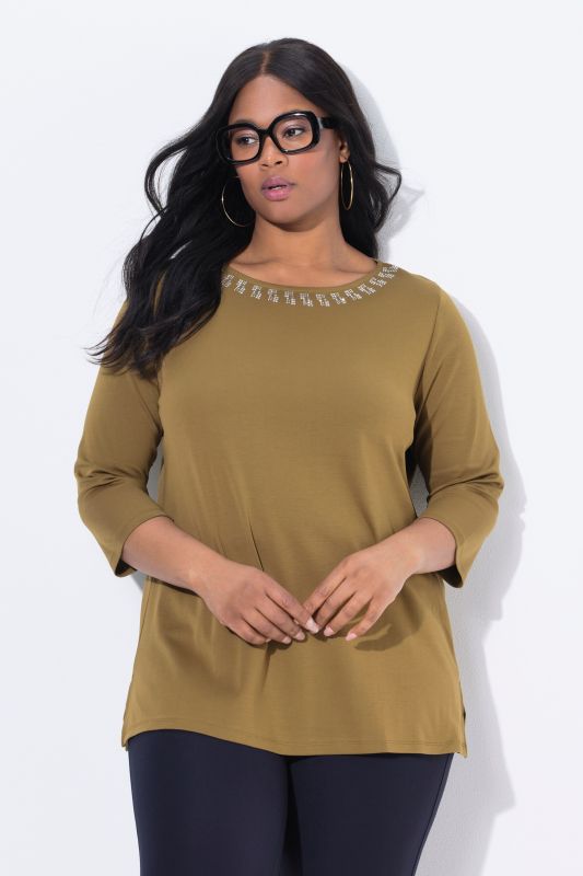 T-shirt en coton Pima, décolleté bateau et manches courtes, coupe évasée