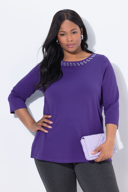 T-shirt en coton Pima, décolleté bateau et manches courtes, coupe évasée
