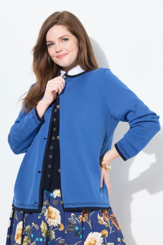 Cardigan encolure ronde et manches longues. Boutons traditionnels bavarois