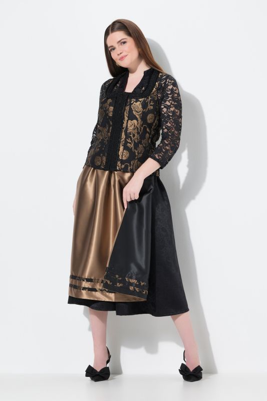 Tablier Dirndl réversible. Tissu smocké et rubans fantaisie