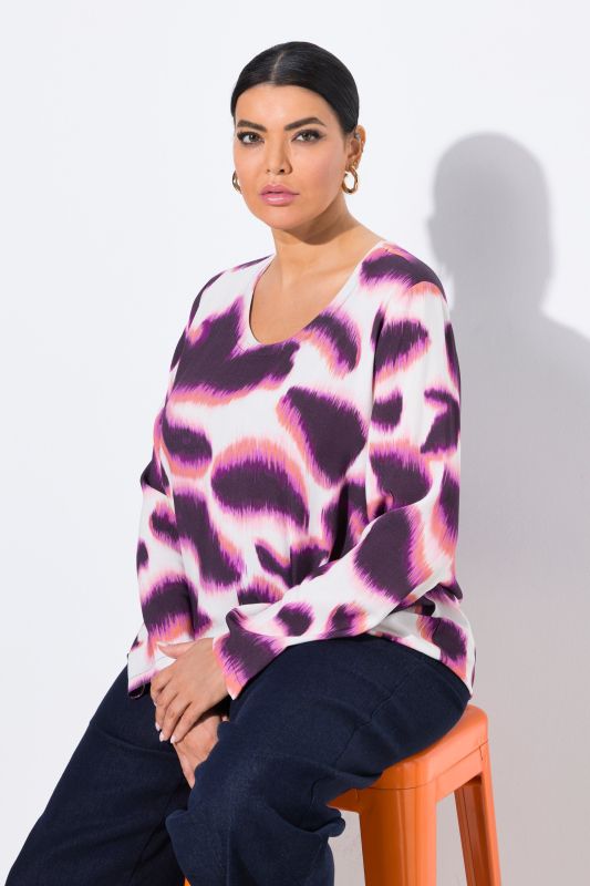 Blouse avec imprimé, décolleté rond et manches longues