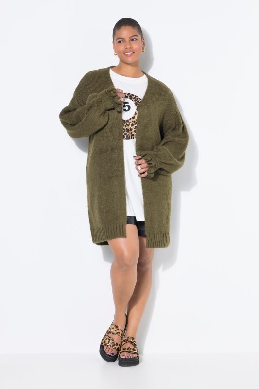 Cardigan long oversize. Manches ruchées