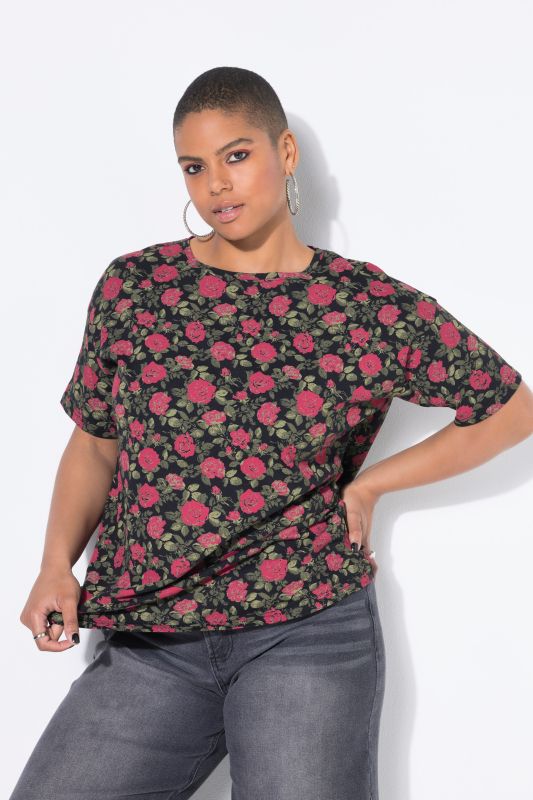 T-shirt oversize. Manches courtes. Motif roses