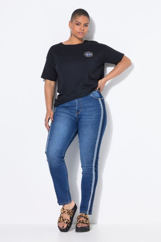 Jean Mom 5 poches. Double bande fantaisie