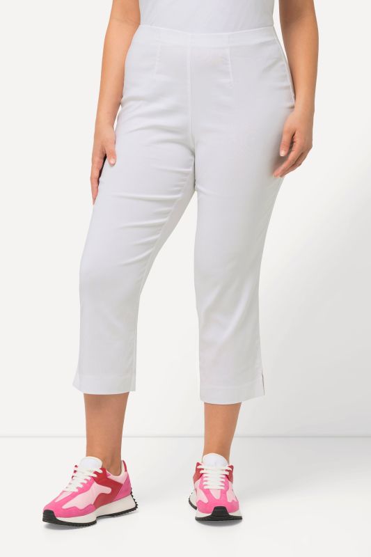 Pantalon en bengaline stretch. Longueur au mollet et taille élastique