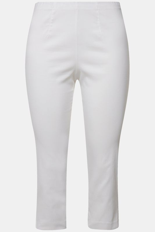 Pantalon en bengaline stretch. Longueur au mollet et taille élastique