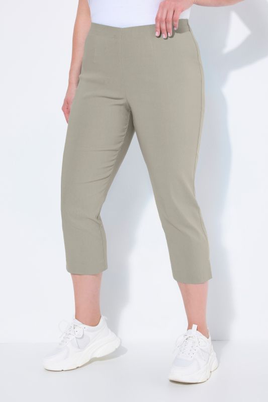 Pantalon en bengaline stretch. Longueur au mollet et taille élastique