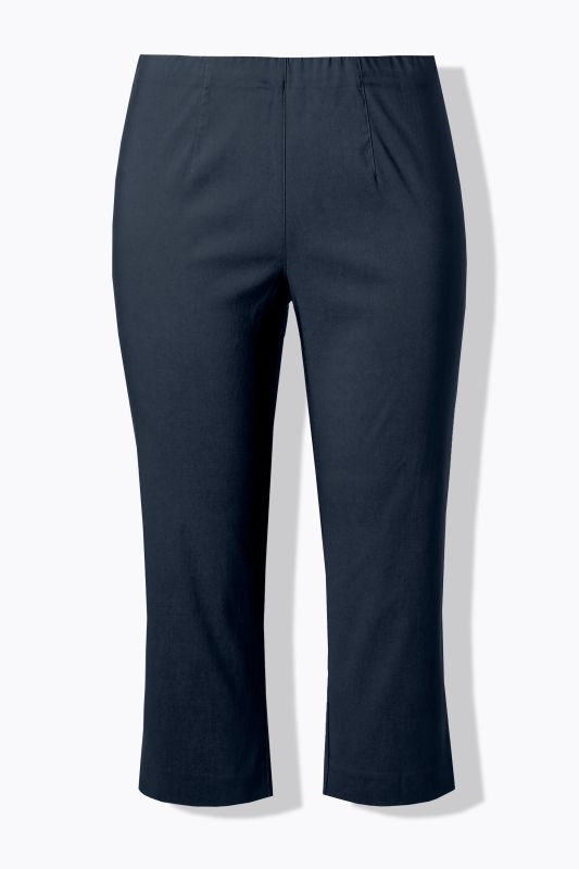 Pantalon en bengaline stretch. Longueur au mollet et taille élastique